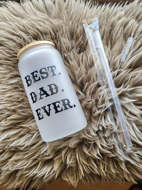 16 oz Frosted Glass Can with Straw image 1